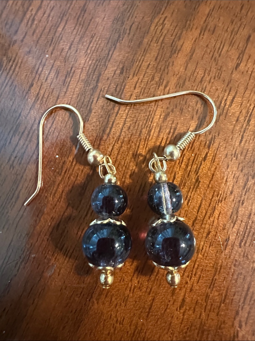 Dark Gray/Black Glass Bead Earrings with gold wires
